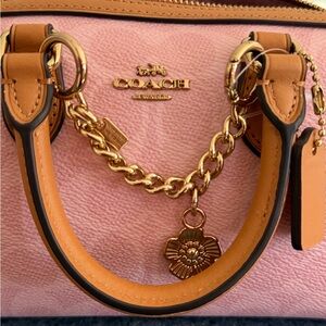 Coach Pink and Tan Satchel with Gold Accents